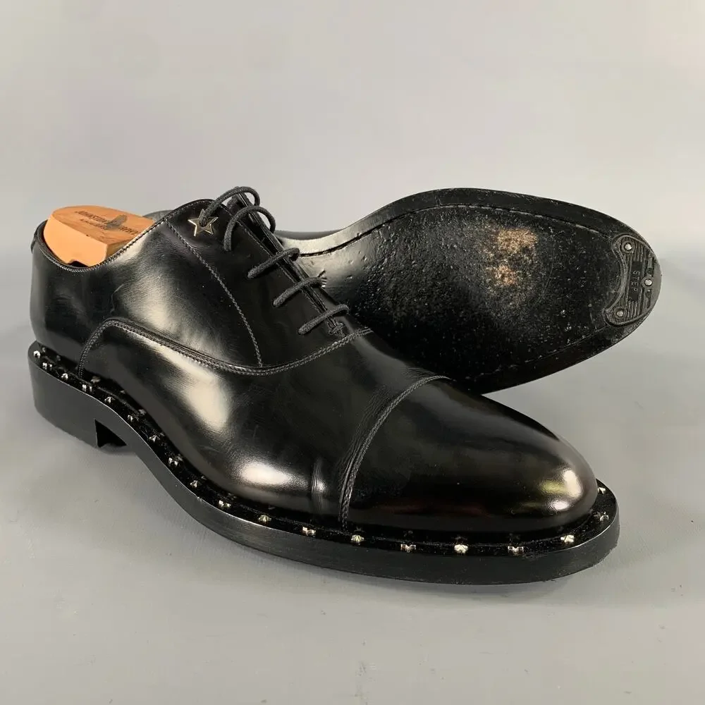 JIMMY CHOO Size 8 Black Studded Leather Cap Toe Lace Up Shoes